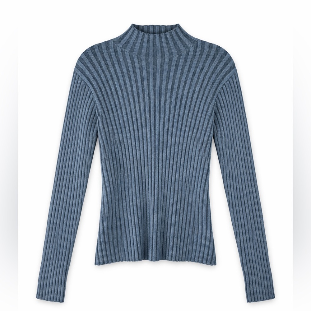 NWT Easel Los Angeles | Slate Blue Mock Neck Ribbed Sweater Size Large